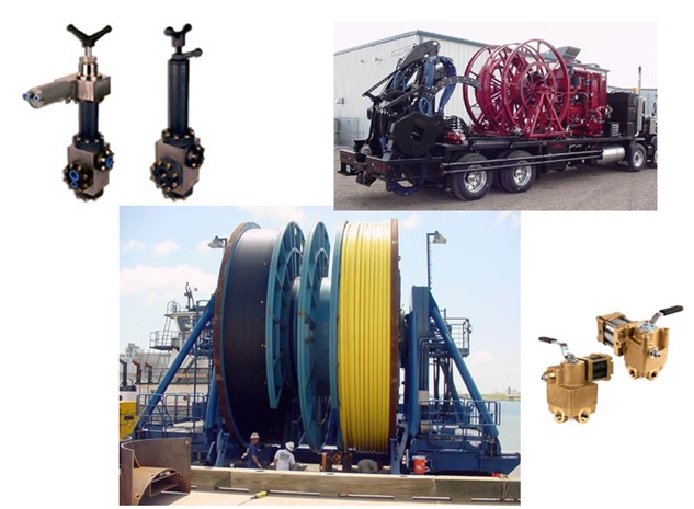 Coiled tube reel valves and truck- and vessel-mounted coiled tubing reels